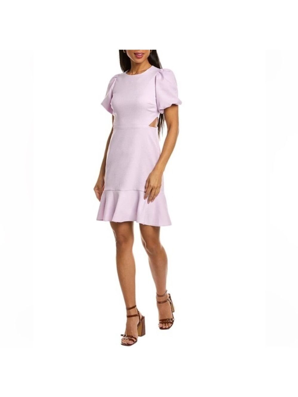 Taylor Anthropologie Lilac Cutout Ruffle Hem Puffy Sleeve Dress  - Size 14, NWT